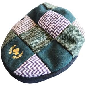 Ireland Green Patchwork Wool Flat Cap Adjustable Green houndstooth herringbone